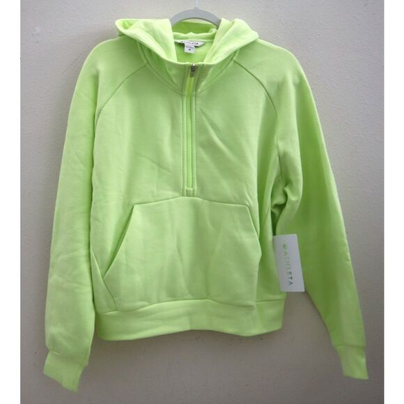 Athleta 473713062 Women Sz M Citron/Yellow Green Easy Fleece 1/2 Zip Hoodie - Picture 1 of 10